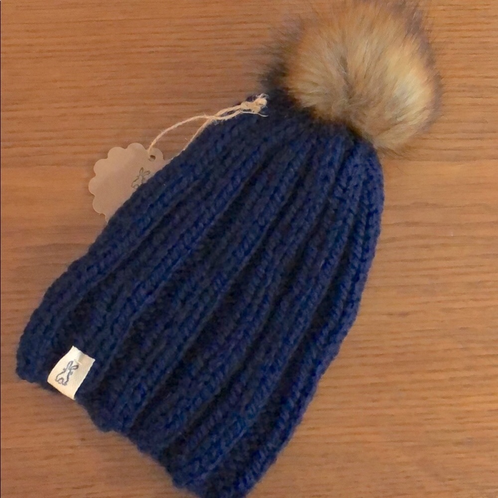 Brand New Navy Handcrafted Knitted Hat w/PomPom